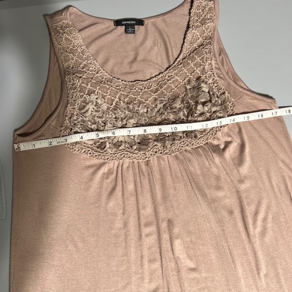 Espresso Lace Babydoll Tank Top Taupe Boho Romantic Cottagecore Fairy Large - Picture 4 of 7